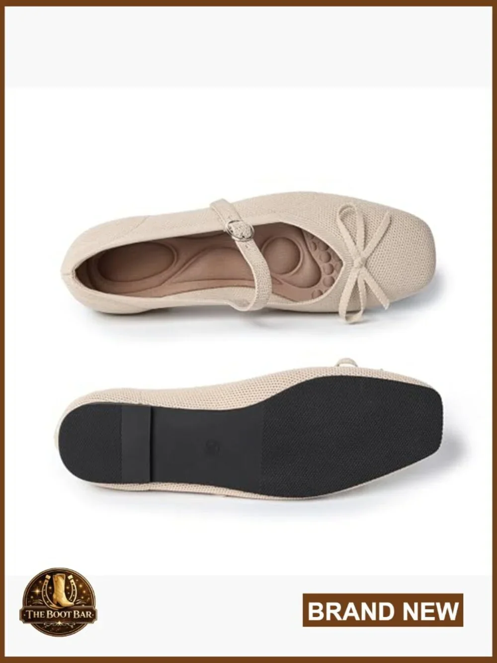 Square Toe Knit Flats with Adjustable Ankle Strap, Washable Mary Jane Shoes